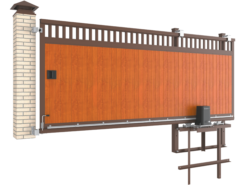 Откатные уличные ворота в алюминиевой раме с заполнением сэндвич-панелями SLG-A